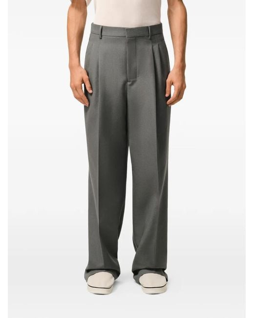 AMI Gray Pleated Wide-Leg Trousers for men