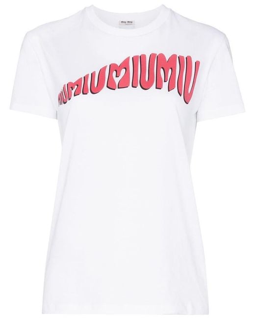 Lyst - Miu Miu Bubble Letter Logo Cotton T-shirt in White - Save 38%