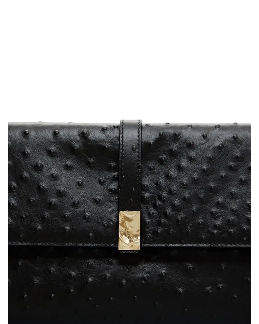 Loulou de Saison Black Mohini Ostrich-Effect Leather Clutch Bag