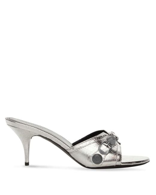 Balenciaga Leather Cagole Heeled Sandals in Silver (White) | Lyst