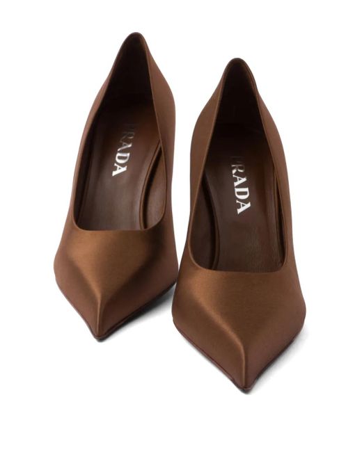 Prada Brown 85Mm Satin Pumps