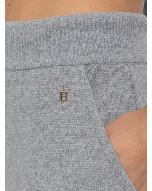 Balmain Gray Logo-Plaque Wool Track Pants