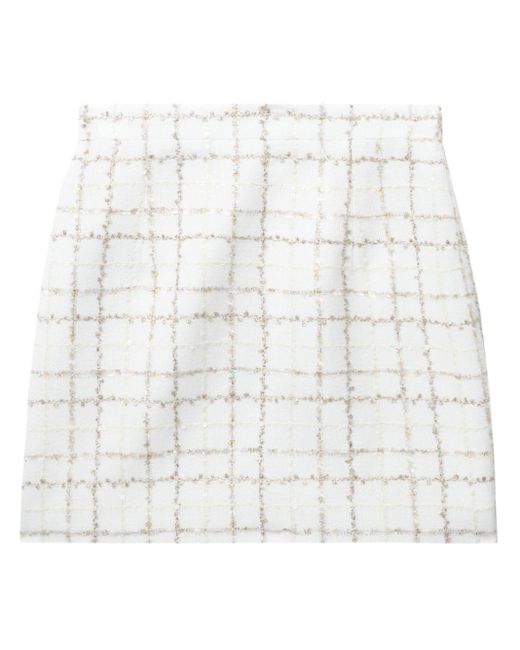 Alessandra Rich White Sequin-embellished Tweed Mini Skirt