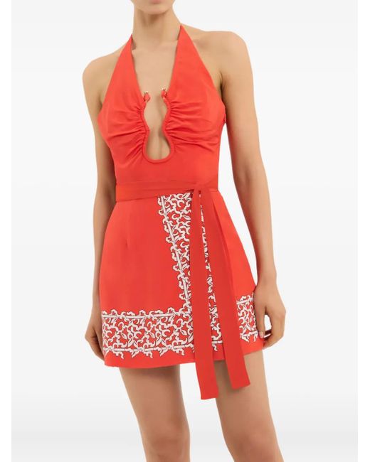 Rebecca Vallance Sundia Halterneck Embroidered Mini Dress