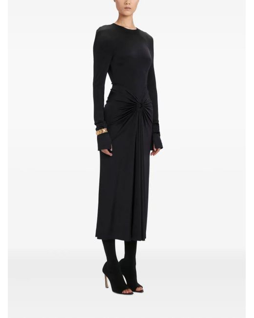 Victoria Beckham Black Gathered Long-Sleeve Midi Dress