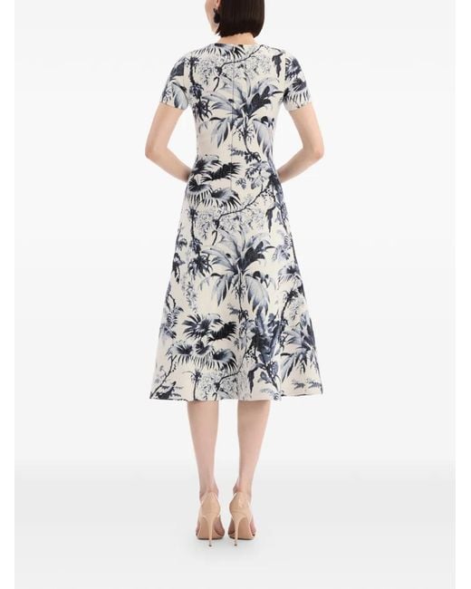 Oscar de la Renta White Chiné Palm Leaves Knit Dress