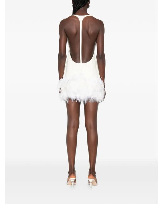 Vestiaire d'un Oiseau Libre White Feather-Trim Backless Dress