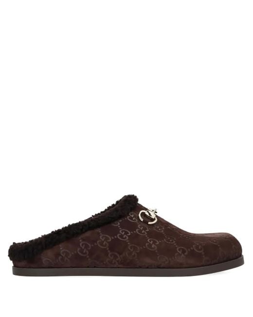 Gucci Brown Gg Suede Mules