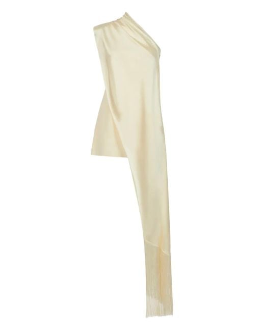 Taller Marmo White Berenson Draped Fringe Dress
