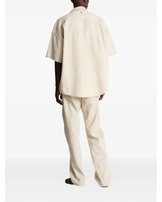 Balmain White Topstitched Short-Sleeve Shirt for men