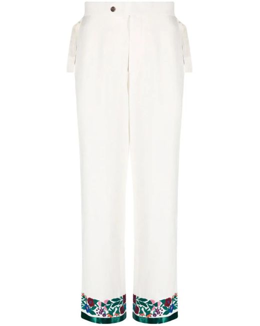Bode White Embroidered-Hem Detail Trousers