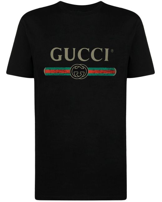 Camiseta Extragrande con Logotipo Gucci de color Black