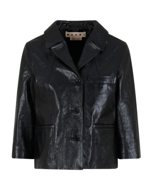 Marni Button-Up Cropped Leren Jack in het Black