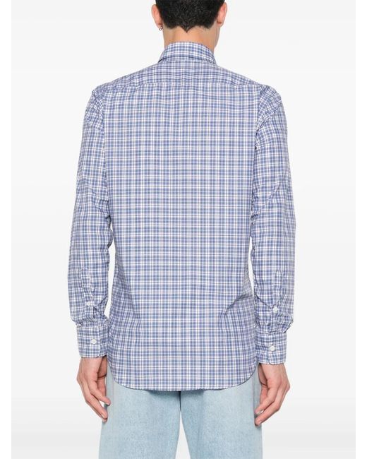 Canali Blue Plaid-Check Shirt for men