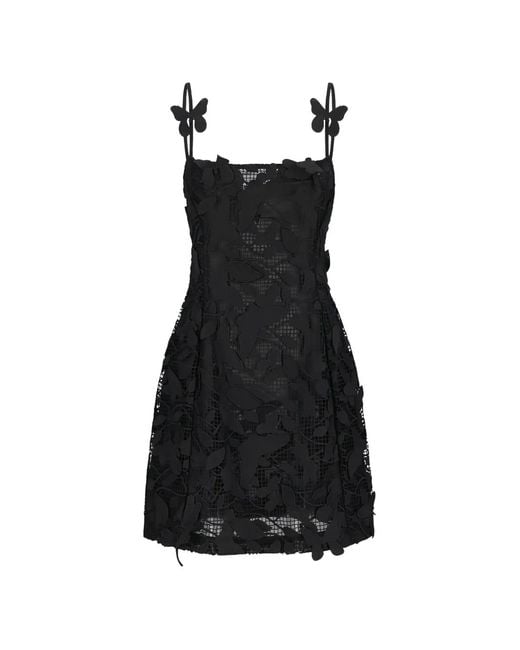 Blumarine Black Butterfly-Appliqué Macramé Lace Dress