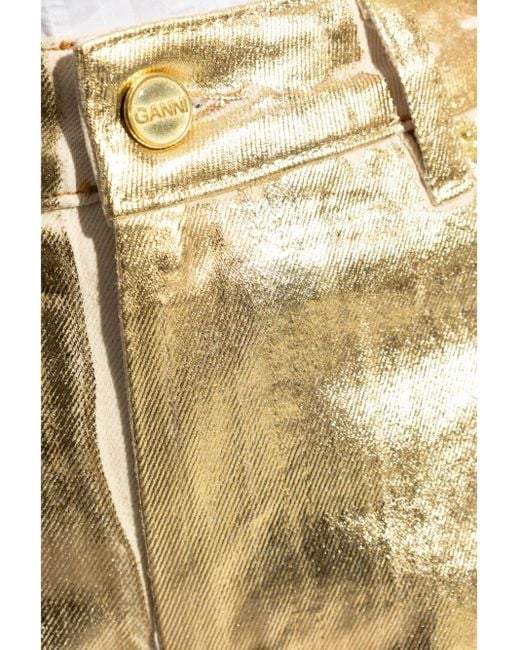 Ganni Metallic Denim Wide-Leg Jeans