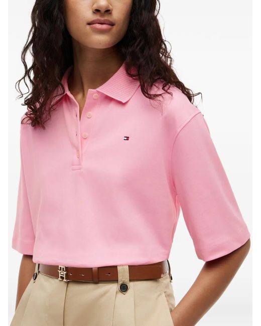 Tommy Hilfiger Pink Logo-Embroidered Polo Top