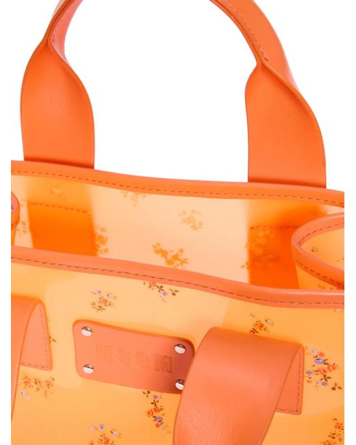 MSGM Orange Tote Bag Mit Blumenmuster