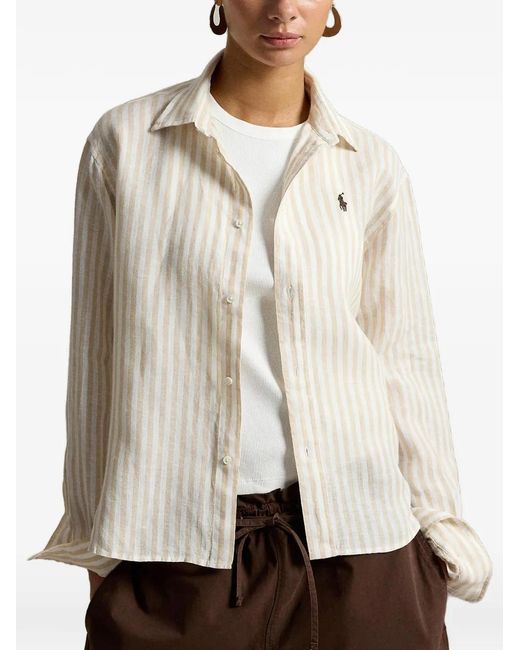 Polo Ralph Lauren Natural Wide Cropped Gingham Linen Shirt