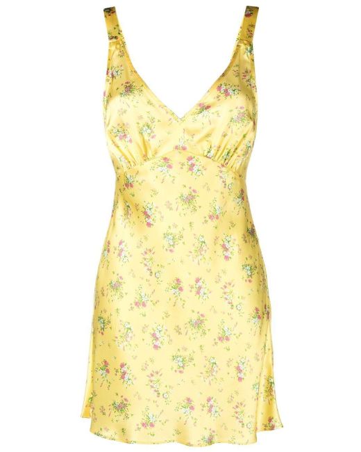 Reformation Yellow Ellery Floral Print Silk Mini Dress