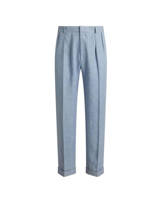 Ralph Lauren Blue Double-Pleated Trousers for men