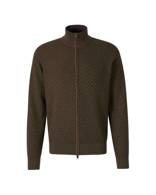 Brioni Green Trama Weave Zip-Through Cardigan for men