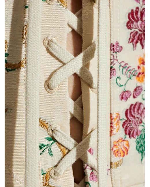 McQueen White Floral-Print Lace-Up Corset Top