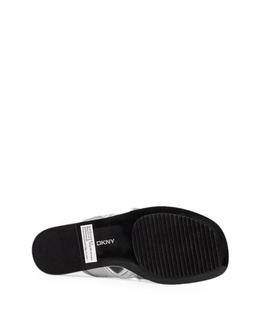 DKNY White Cerelia Logo-Embroidered Crossover-Strap Slides