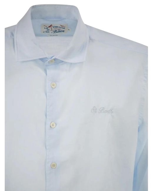 Mc2 Saint Barth Blue Embroidered-Logo Shirt for men
