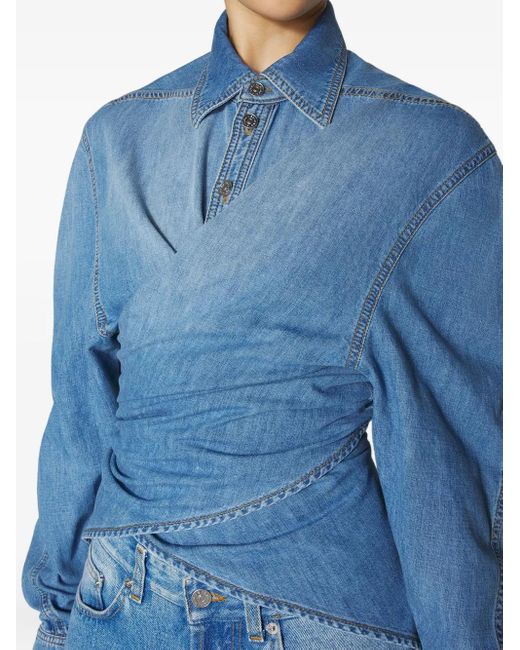 Mugler Blue Wrap-Effect Denim Shirt