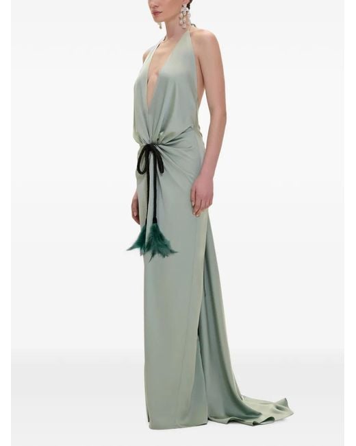 green lily bridesmaid dress V:PM ATELIER Sleeveless Gown in Blue Olive green Color:Cerise Colour: Blue Simone Rocha Lace Trim neckline and clean collarless