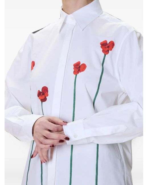 Moschino White Poppy-Print Shirt
