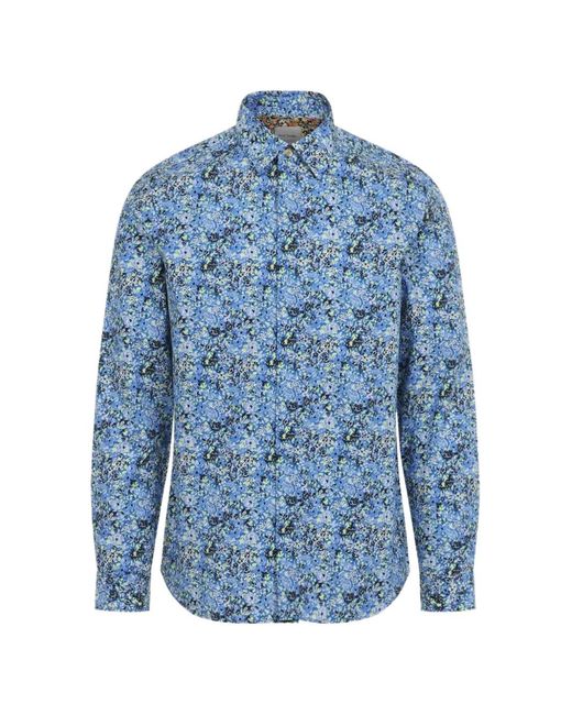 Paul Smith Blue Chemise Fleurie À Manches Longues for men