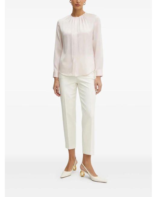 Boss White Pleated-Neck Shirt