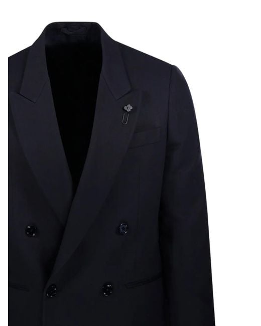 Lardini Blue Double-Breasted Flower-Embellished Blazer for men