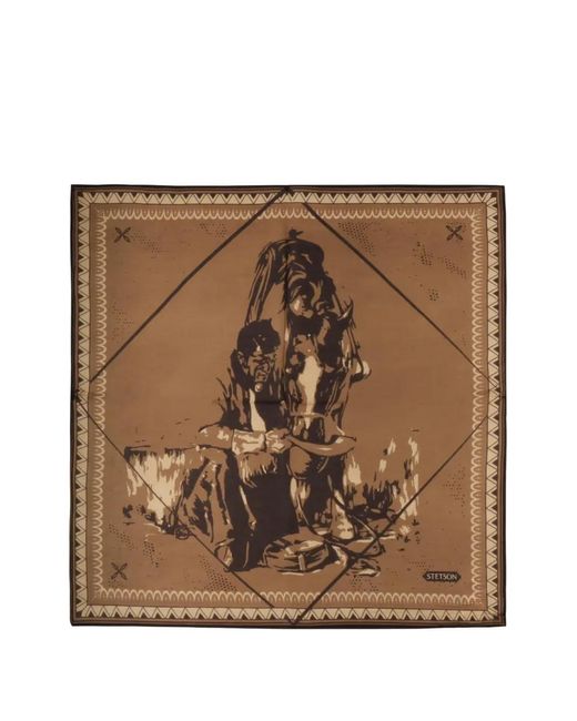 Stetson Brown Graphic-Print Cotton Scarf