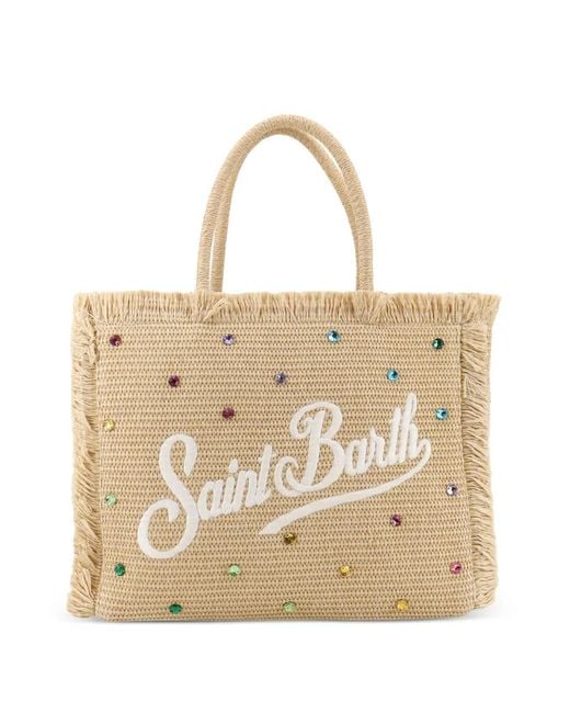 Mc2 Saint Barth Natural Crystal-Embellished Frayed Tote Bag