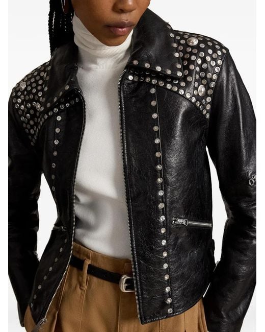 Polo Ralph Lauren Black Stud-Embellished Leather Jacket