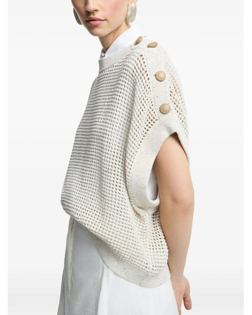 Brunello Cucinelli White Buttoned Open-Knit Top