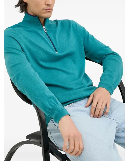 Paul Smith Blue Half-Zip High-Neck Top for men