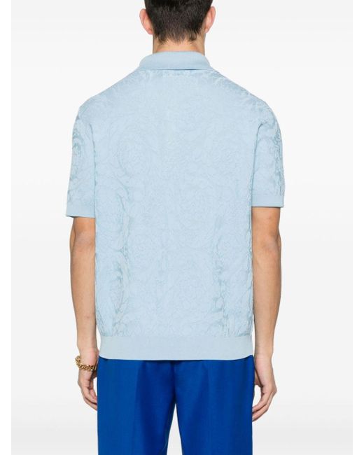 Versace Blue Barocco-jacquard Polo Shirt for men