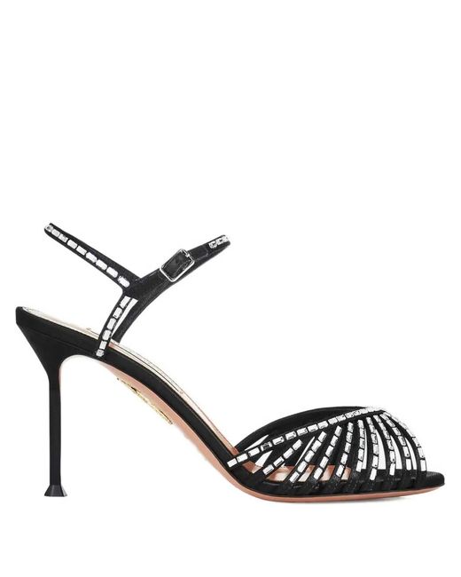Aquazzura Black Hold Me Crystal Heeled Sandals