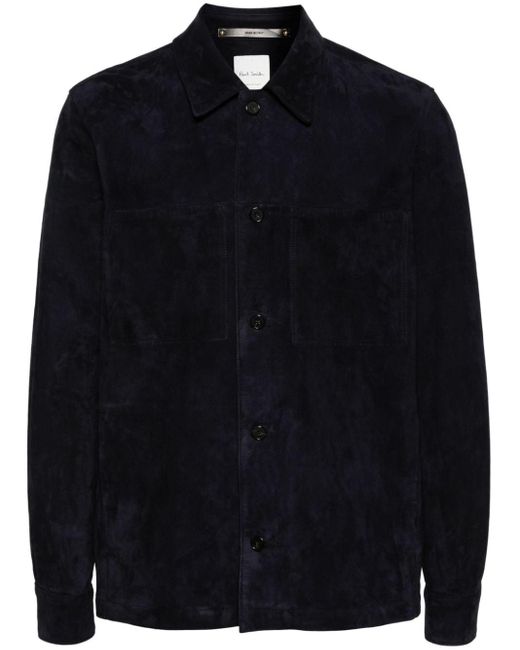 Paul Smith Blue Panelled Suede Shirt for men