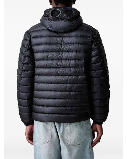 C P Company Black Goggle Hooded Puffer Jacket for men