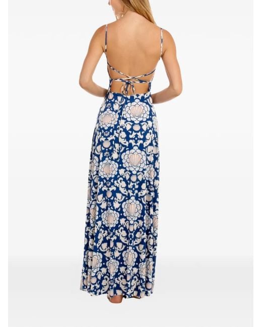 Agua Bendita Arista Open-Back Shell-Print Maxi Dress in Blue | Lyst