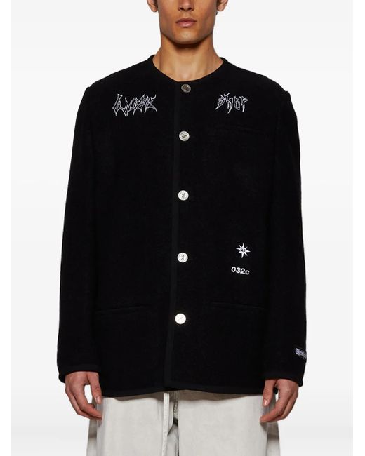 032c Black Ghost Writer Button-Up Embroidered Jacket for men