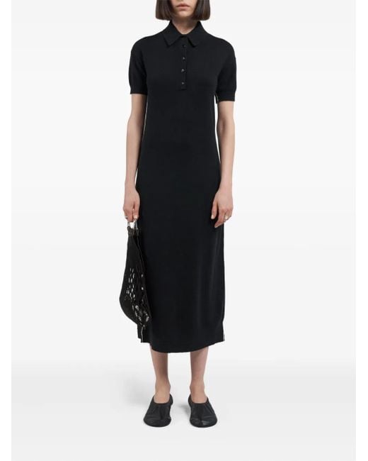 Maria McManus Black Polo-Collar Midi Dress