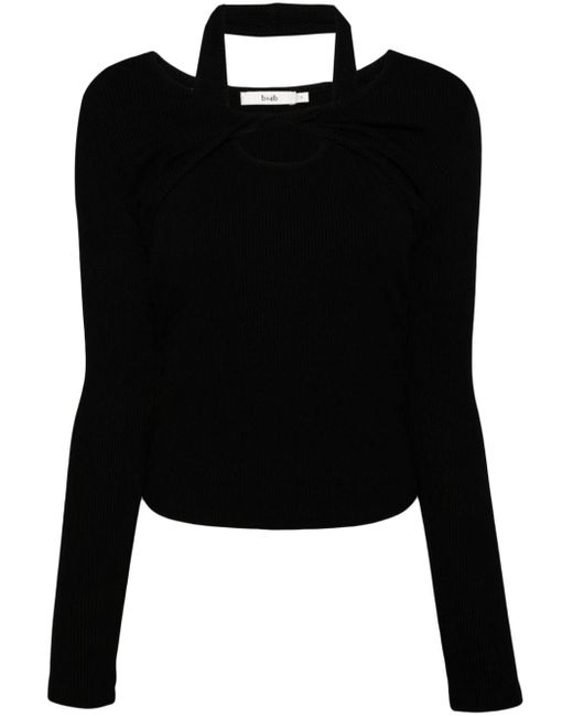 B+ AB Black Twist Front Ribbed Top