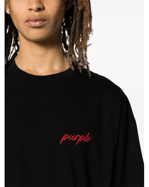 Purple Brand Black Logo-embroidered Cotton T-shirt for men