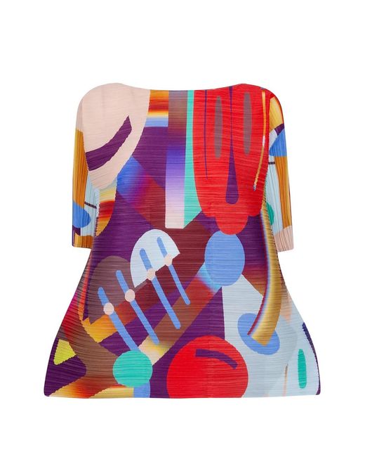 Pleats Please Issey Miyake Red Playground Pleated T-Shirt